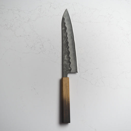OUL Nashiji Ginsan Gyuto 210 - Burnt Oak Handle - Blade & Board