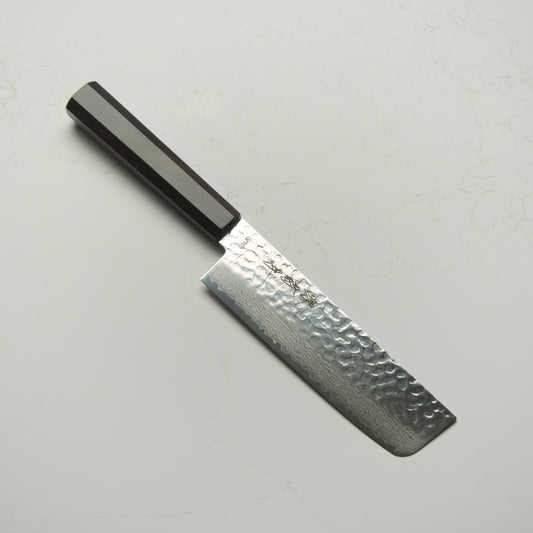 Sakai Kikumori VG10 Tsuchime Damascus Nakiri 165mm - Ebony Mono