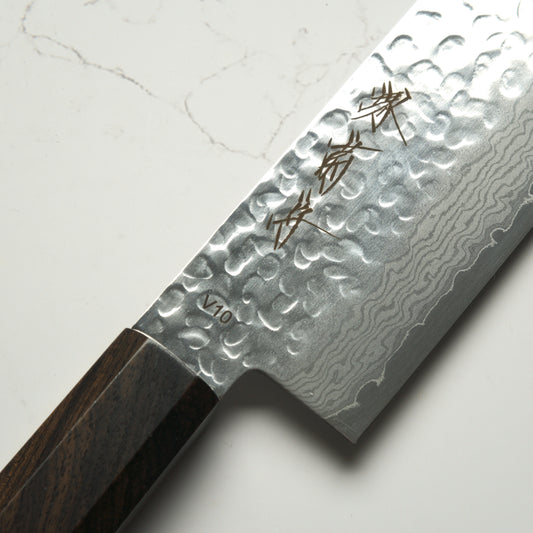 Sakai Kikumori VG10 Tsuchime Damascus Nakiri 165mm - Ebony Mono