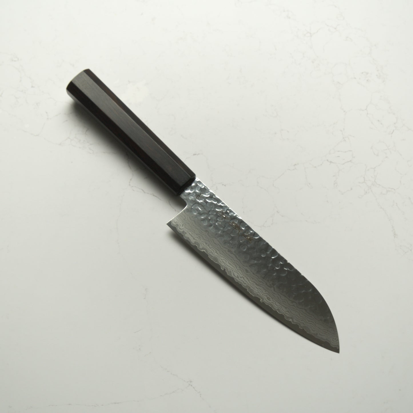 Sakai Kikumori VG10 Tsuchime Damascus Santoku 170mm - Ebony Mono