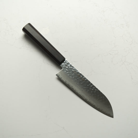 Sakai Kikumori VG10 Tsuchime Damascus Santoku 170mm - Ebony Mono