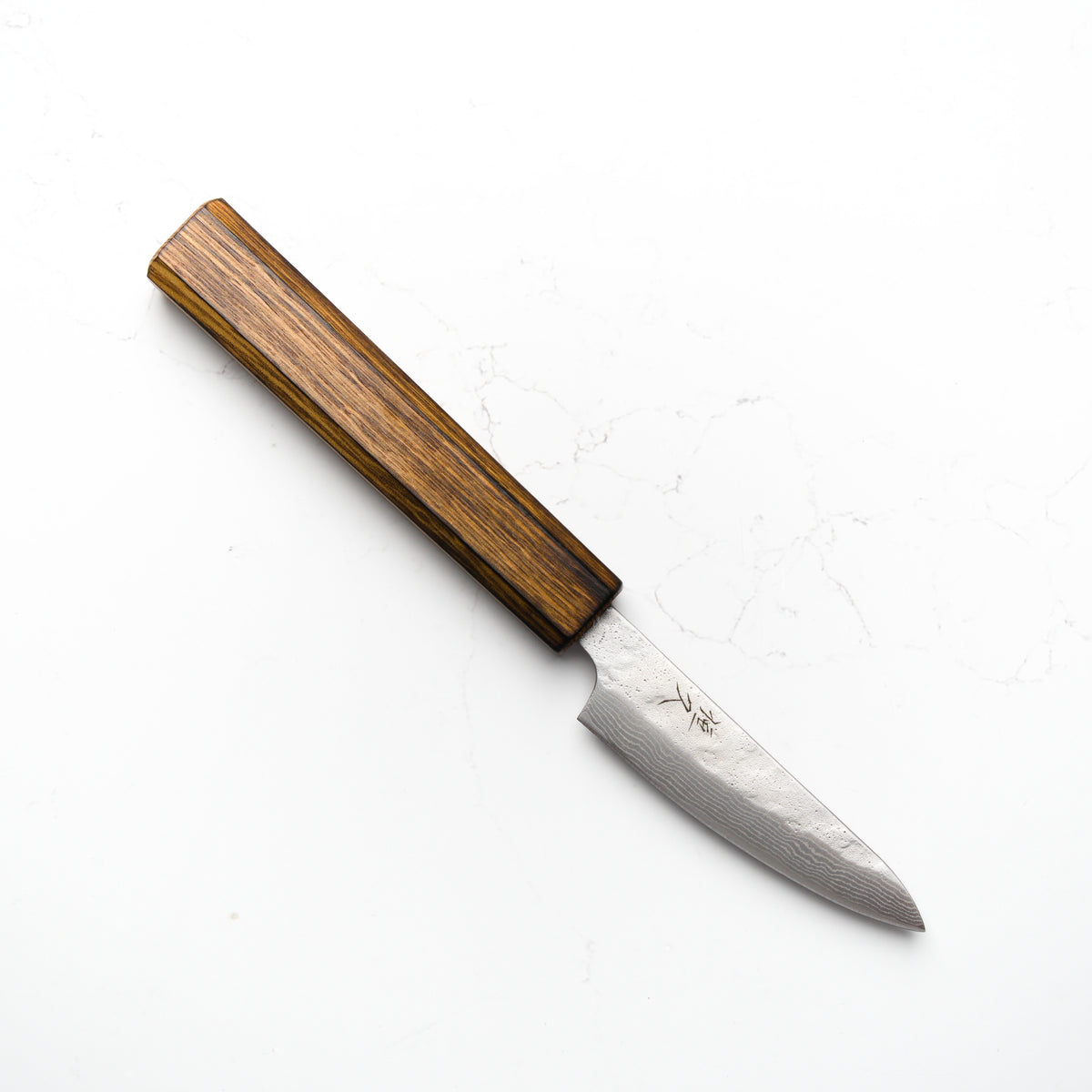 Tsunehisa 440C Damascus Tsuchime Petty 80mm - Oak