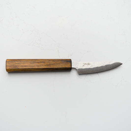 Tsunehisa 440C Damascus Tsuchime Petty 80mm - Oak