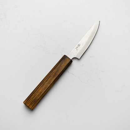 Tsunehisa 440C Damascus Tsuchime Petty 80mm - Oak