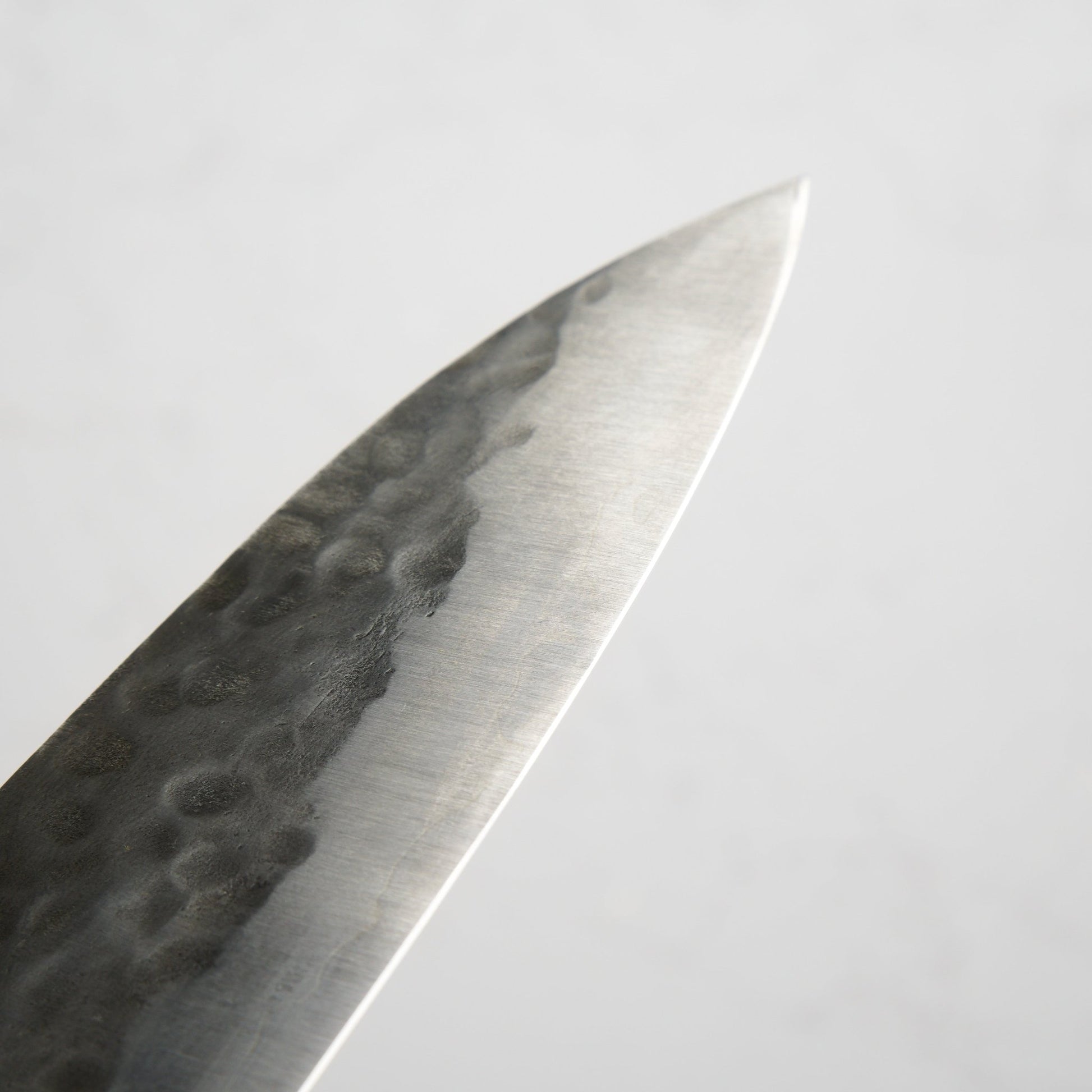 Morihei Hisamoto White 1 Tsuchime Stainless Clad Gyuto 240mm - Pakkawood Handle - Blade & Board
