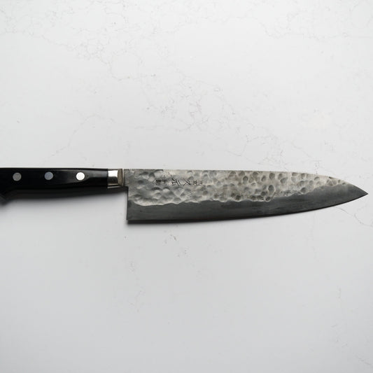 Morihei Hisamoto White 1 Tsuchime Stainless Clad Gyuto 240mm - Pakkawood Handle - Blade & Board