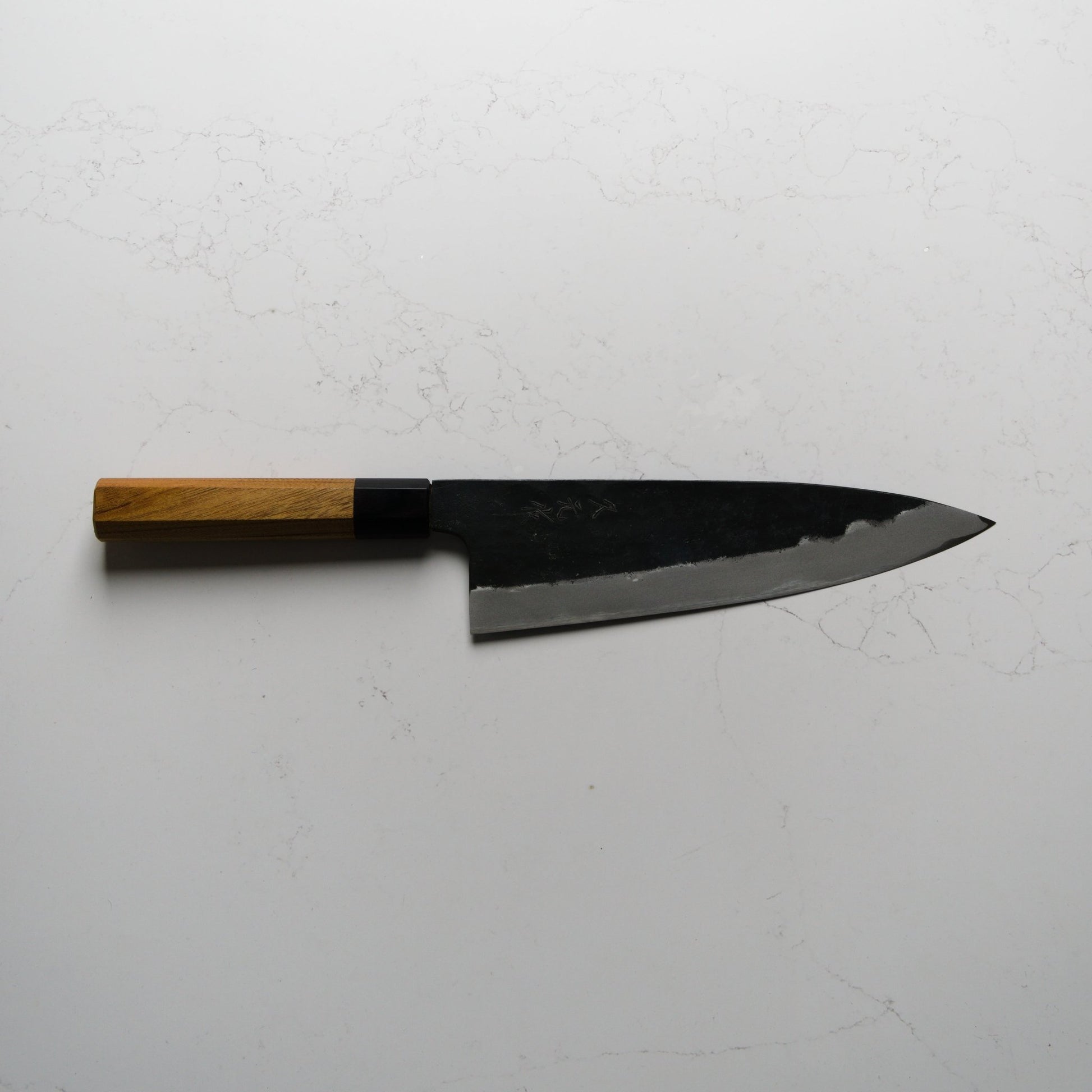 Morihei Hisamoto White 2 Kurouchi Extra Tall Gyuto 210mm - Keyaki Zelkova - Blade & Board