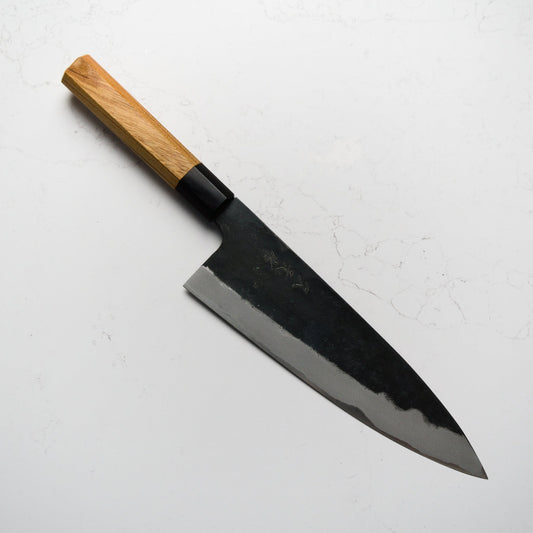 Morihei Hisamoto White 2 Kurouchi Extra Tall Gyuto 210mm - Keyaki Zelkova - Blade & Board