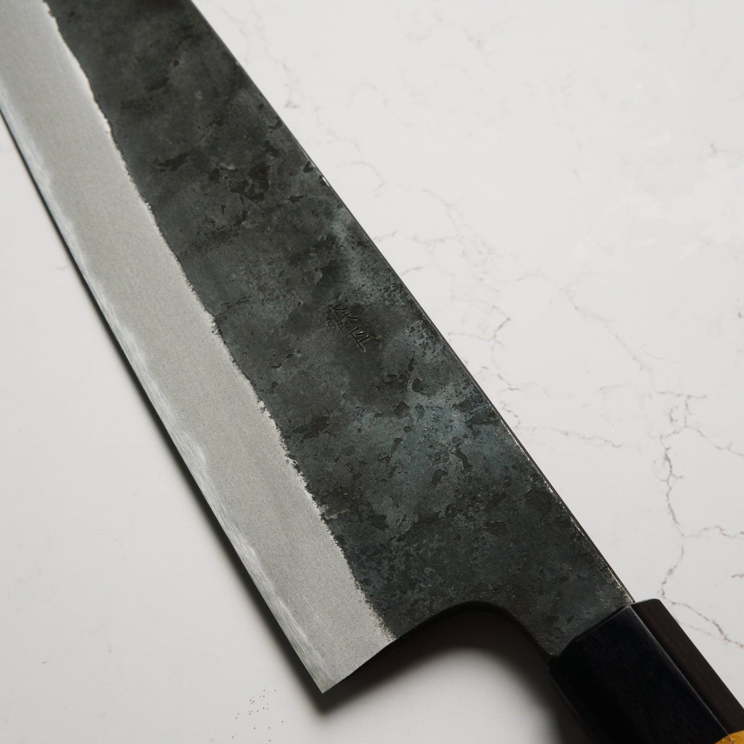 Morihei Hisamoto White 2 Kurouchi Extra Tall Gyuto 210mm - Keyaki Zelkova - Blade & Board