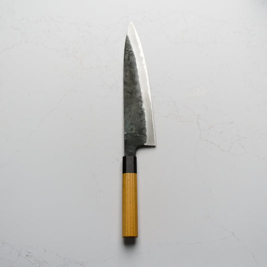 Morihei Hisamoto White 2 Kurouchi Tall Gyuto 240mm - Keyaki Zelkova - Blade & Board