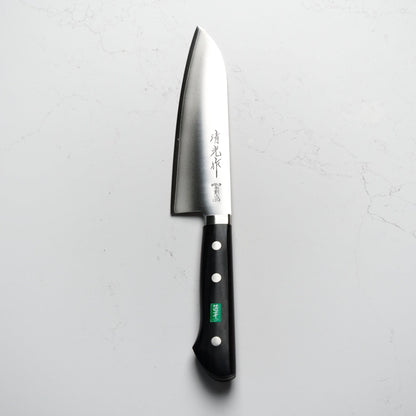 Morihei Kiyomitsu 140 Santoku 165mm - Pakkawood Handle - Blade & Board