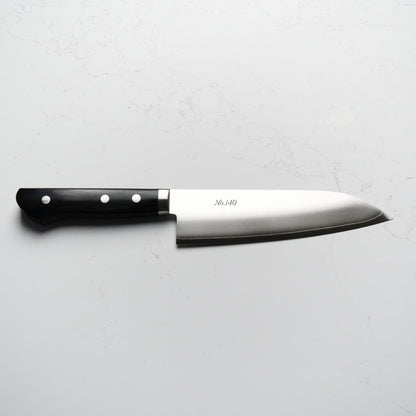 Morihei Kiyomitsu 140 Santoku 165mm - Pakkawood Handle - Blade & Board
