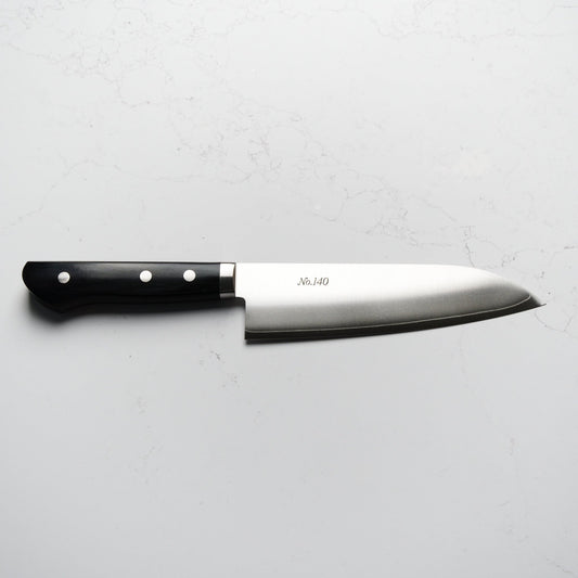 Morihei Kiyomitsu 140 Santoku 165mm - Pakkawood Handle - Blade & Board