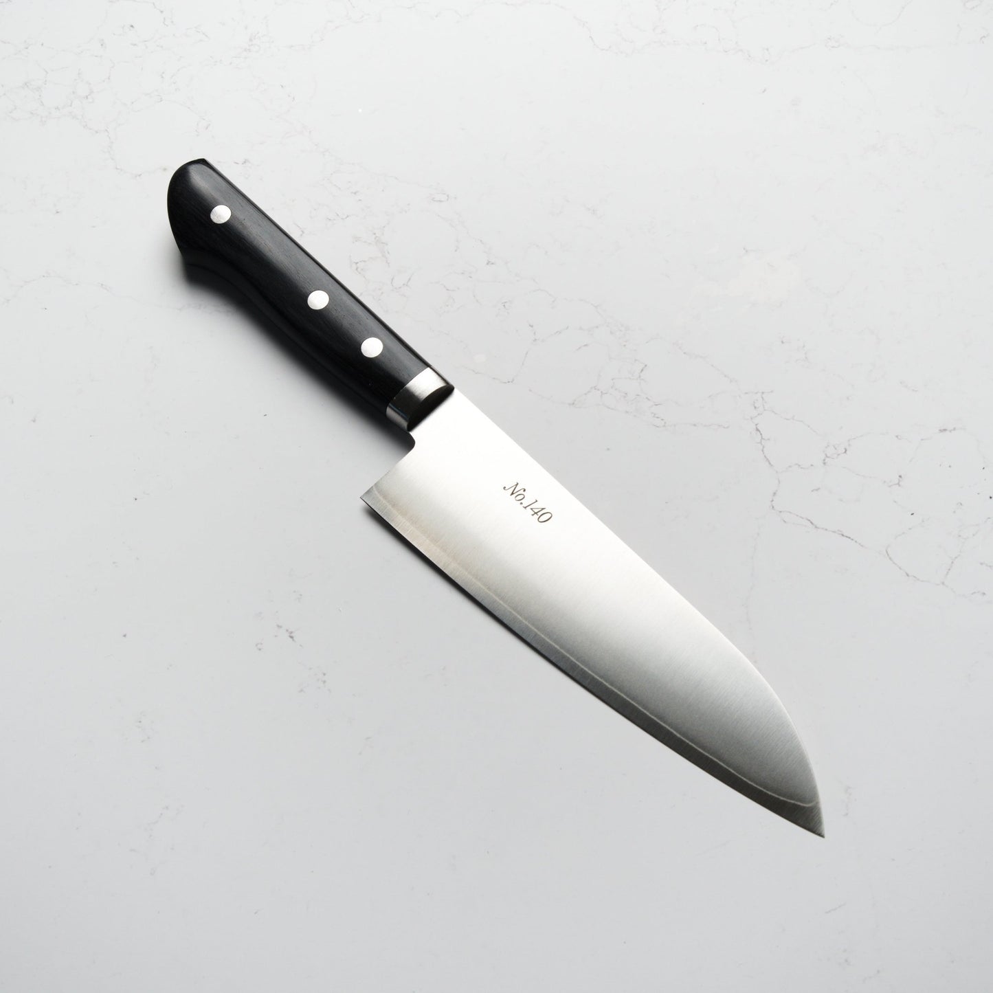 Morihei Kiyomitsu 140 Santoku 165mm - Pakkawood Handle - Blade & Board
