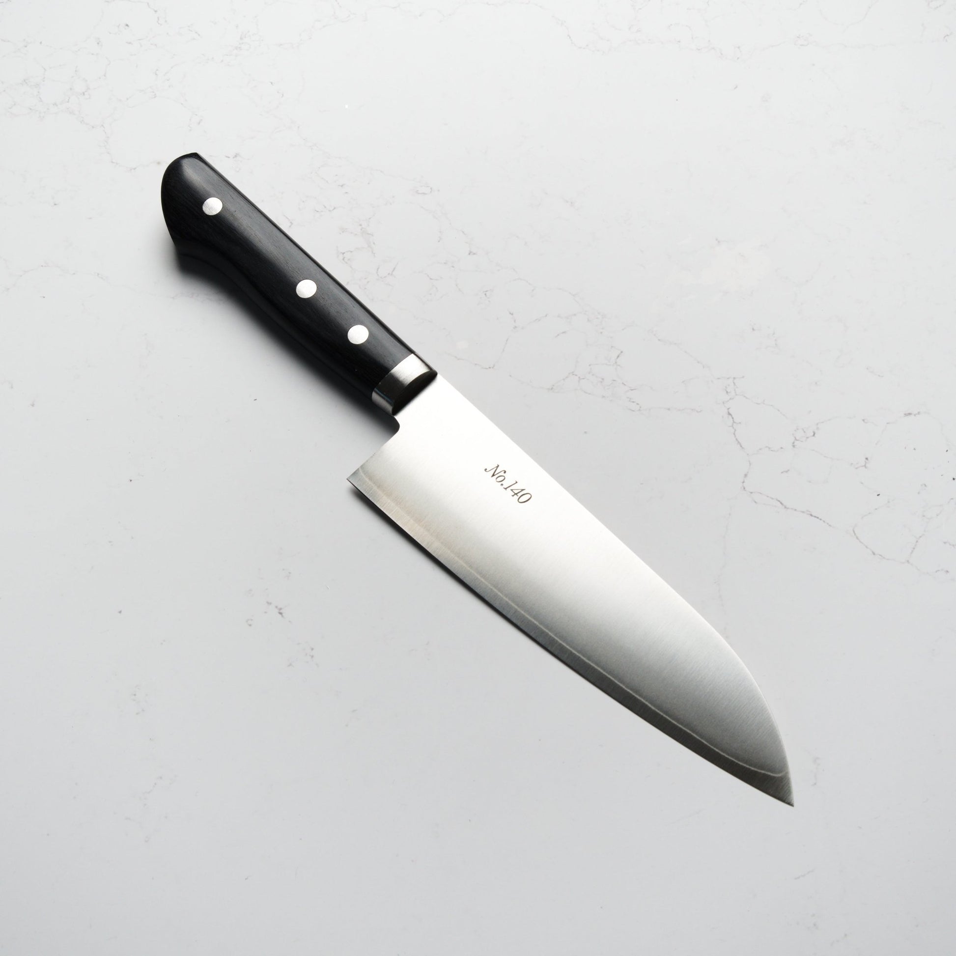 Morihei Kiyomitsu 140 Santoku 165mm - Pakkawood Handle - Blade & Board