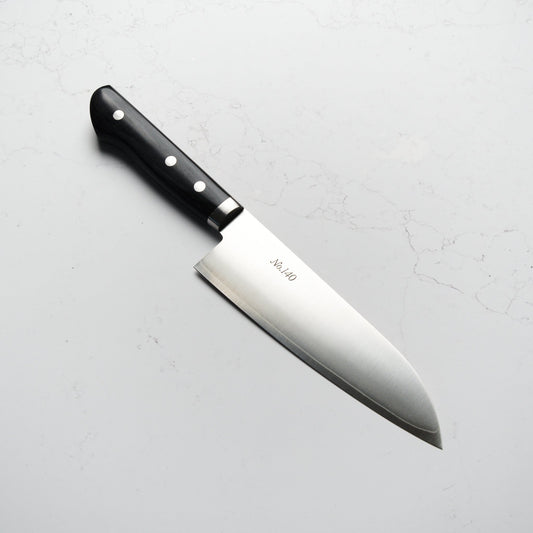 Morihei Kiyomitsu 140 Santoku 165mm - Pakkawood Handle - Blade & Board