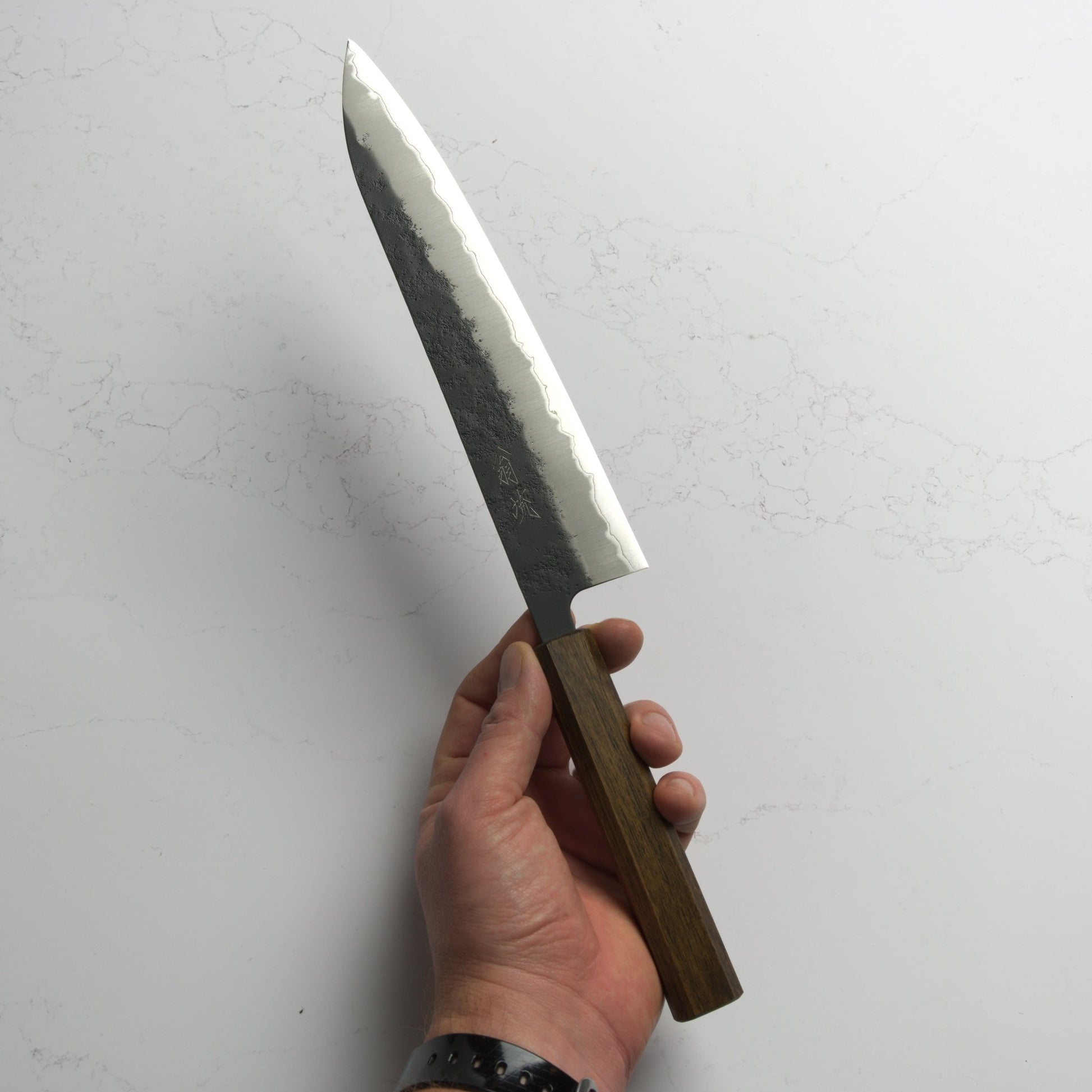 OUL Black Nashiji Aogami Super Gyuto 240 - Blade & Board