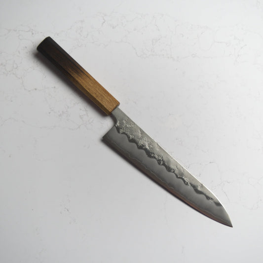 OUL Nashiji Ginsan Gyuto 210 - Burnt Oak Handle - Blade & Board