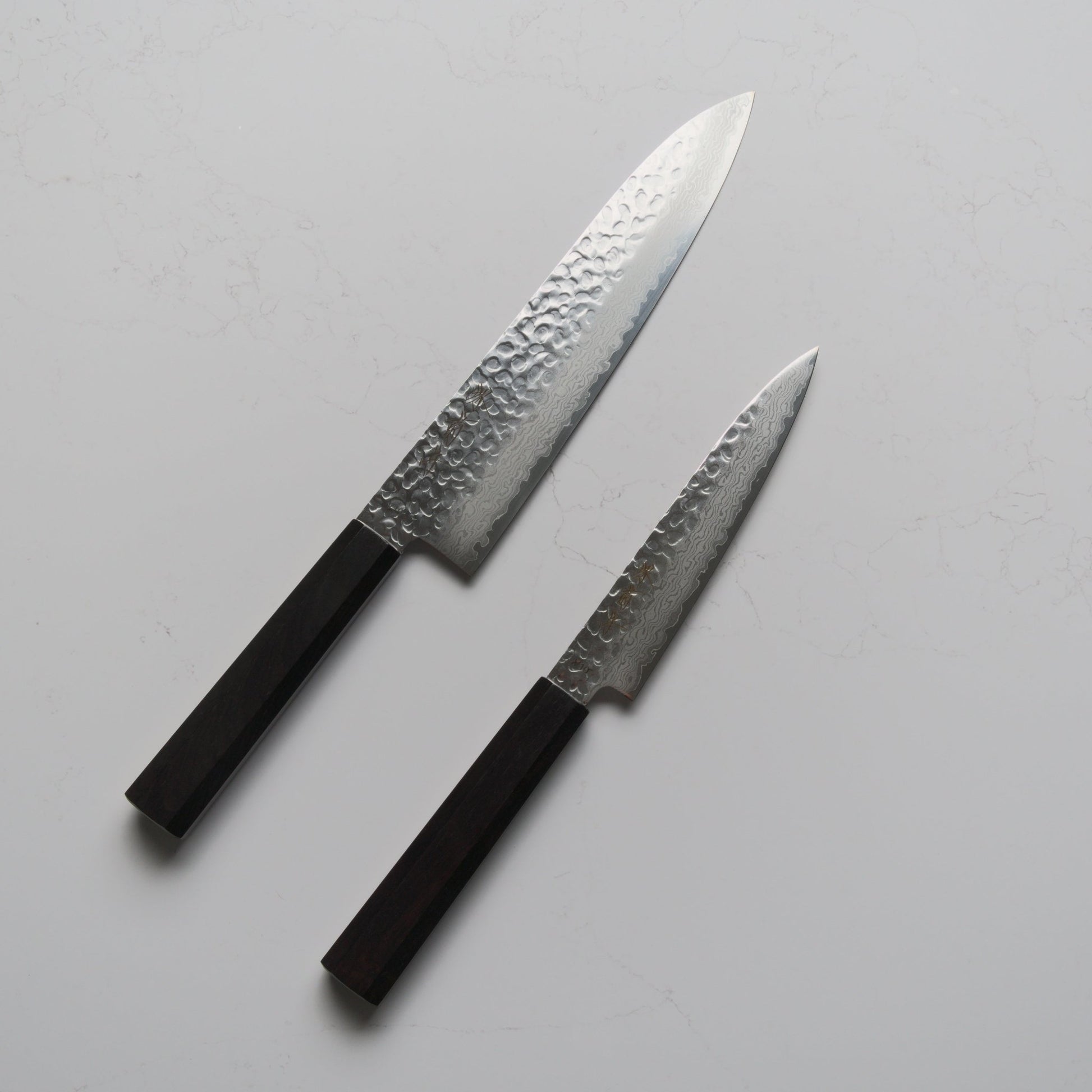 Sakai Kikumori VG10 Damascus Set - Gyuto, Petty - Blade & Board