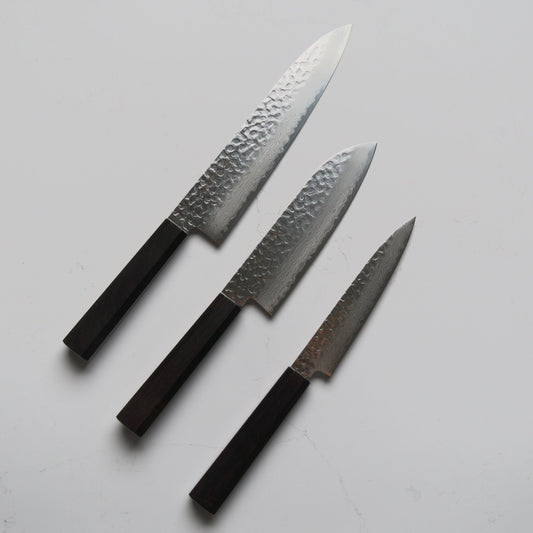 Sakai Kikumori VG10 Damascus Set - Gyuto, Santoku, Petty - Blade & Board