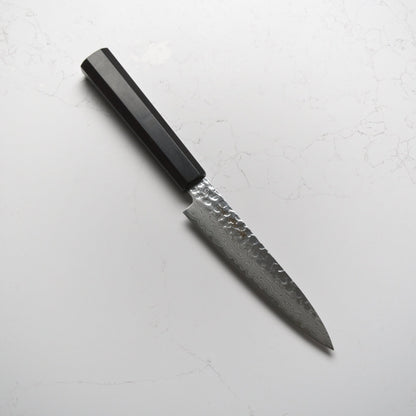 Sakai Kikumori VG10 Tsuchime Damascus Petty 150mm - Ebony Mono - Blade & Board