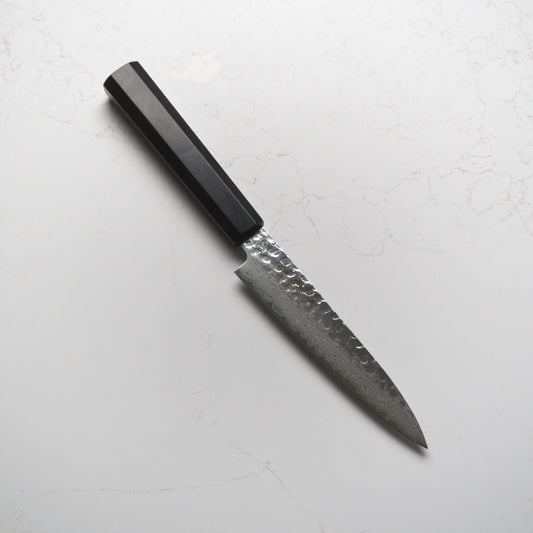 Sakai Kikumori VG10 Tsuchime Damascus Petty 150mm - Ebony Mono - Blade & Board