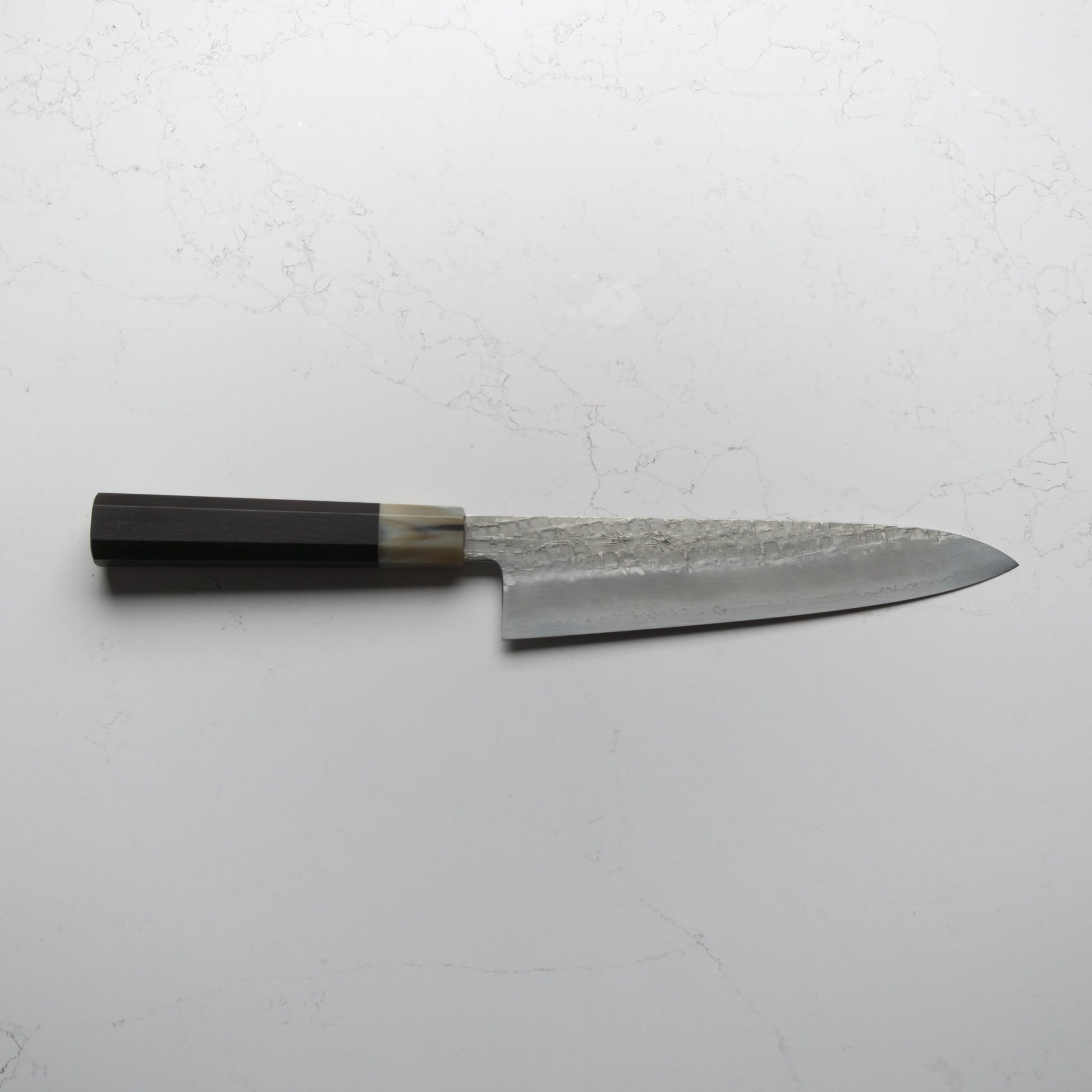 Satoshi Nakagawa Ginsan Tsuchime Gyuto 210mm - Ebony & Blonde - Blade & Board