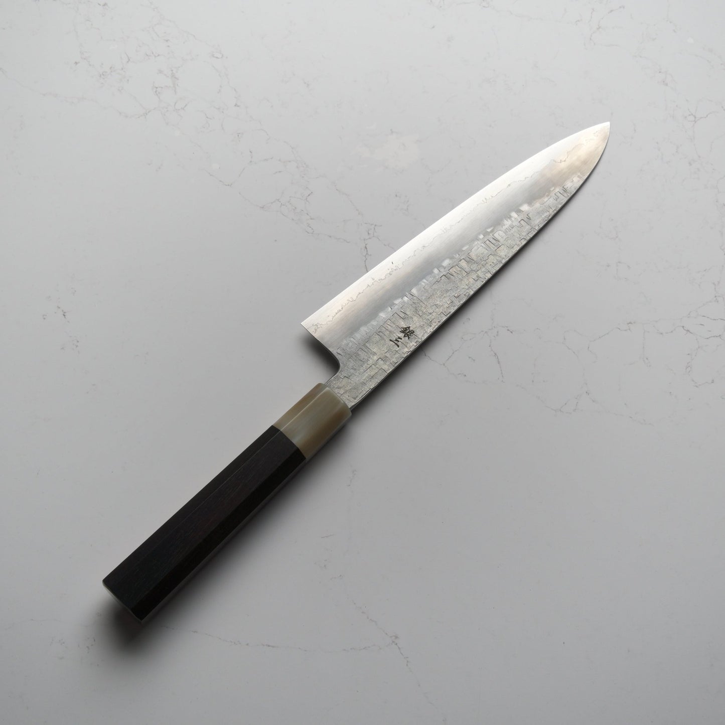Satoshi Nakagawa Ginsan Tsuchime Gyuto 210mm - Ebony & Blonde - Blade & Board