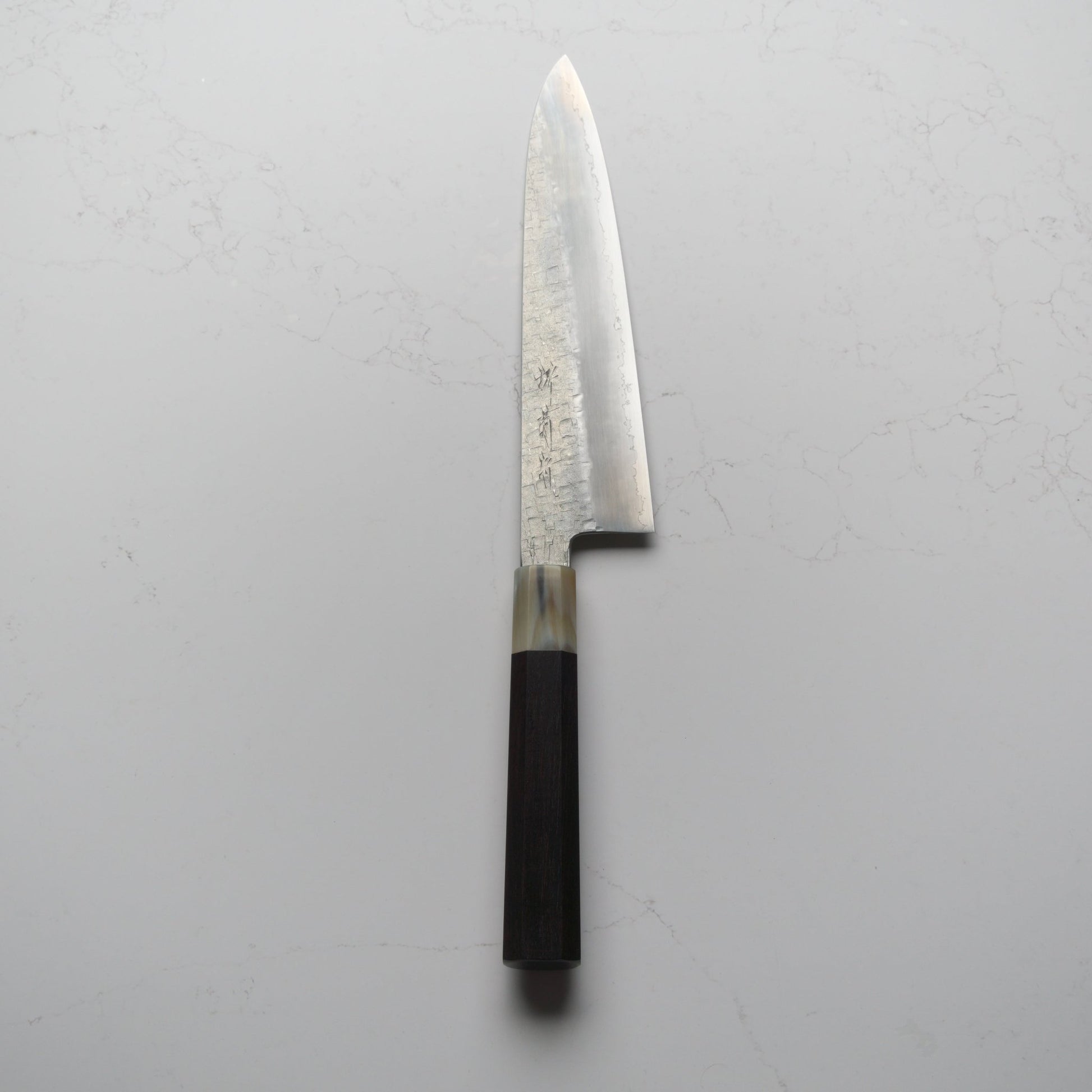 Satoshi Nakagawa Ginsan Tsuchime Gyuto 210mm - Ebony & Blonde - Blade & Board