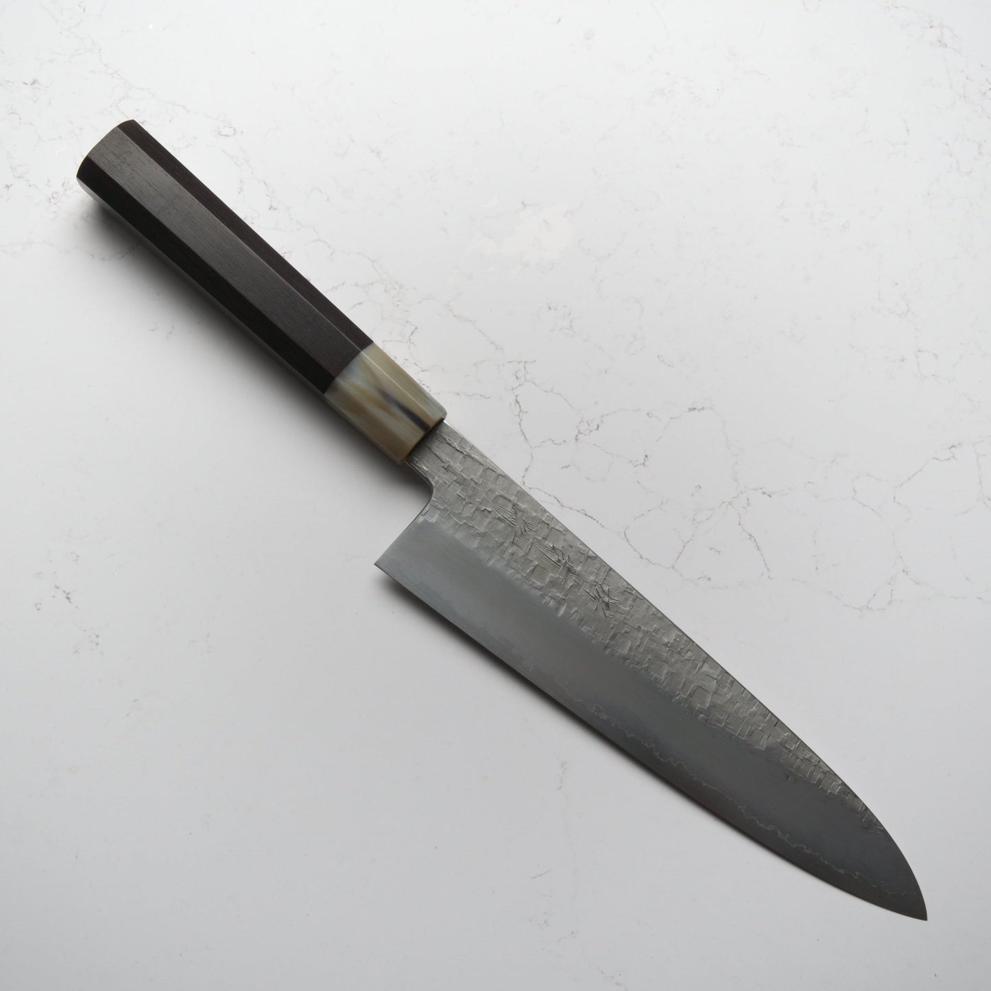 Satoshi Nakagawa Ginsan Tsuchime Gyuto 210mm - Ebony & Blonde - Blade & Board