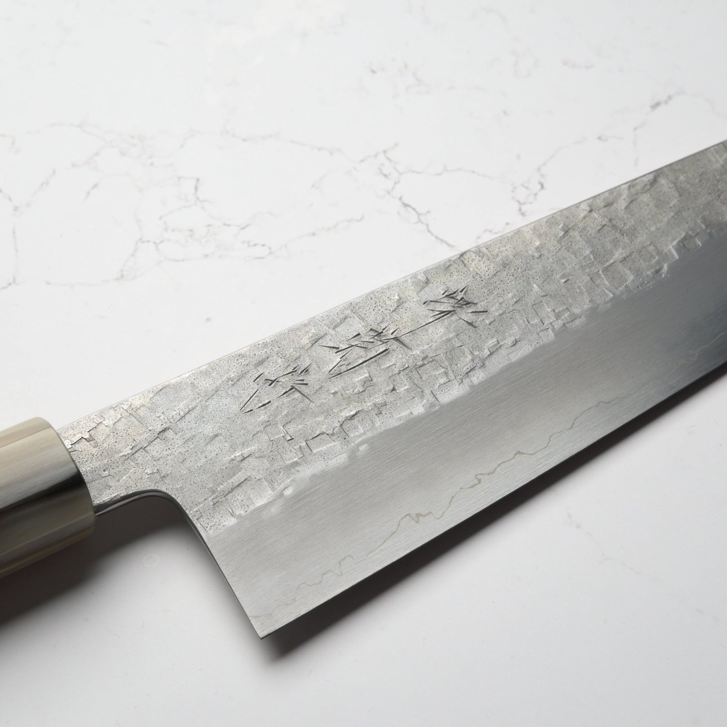 Satoshi Nakagawa Ginsan Tsuchime Gyuto 240mm - Ebony & Blonde - Blade & Board