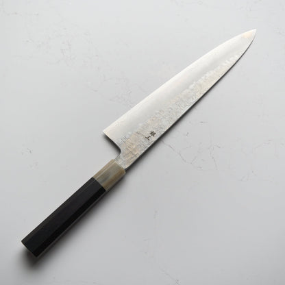 Satoshi Nakagawa Ginsan Tsuchime Gyuto 240mm - Ebony & Blonde - Blade & Board