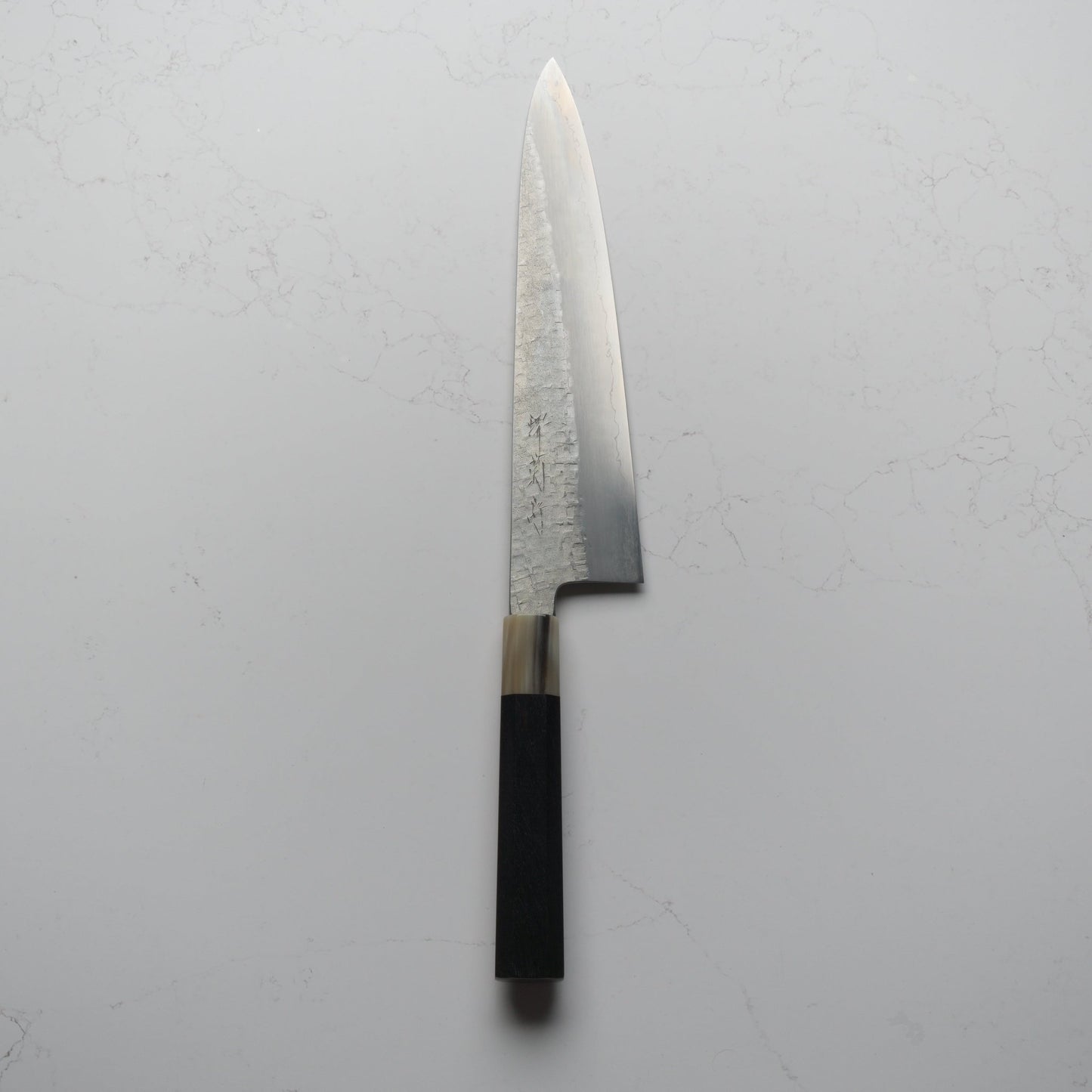 Satoshi Nakagawa Ginsan Tsuchime Gyuto 240mm - Ebony & Blonde - Blade & Board