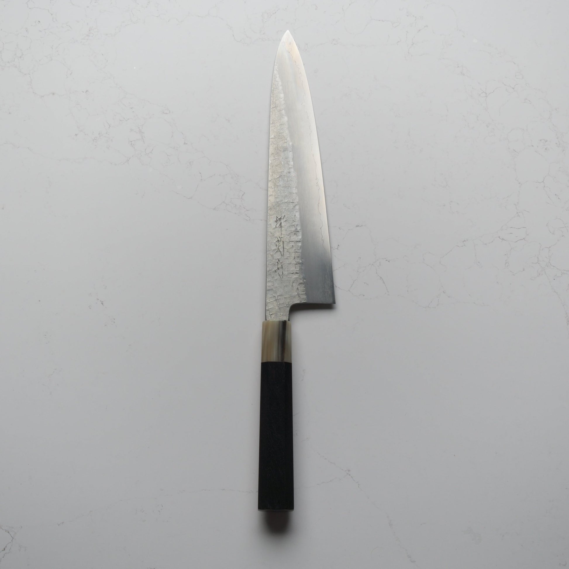 Satoshi Nakagawa Ginsan Tsuchime Gyuto 240mm - Ebony & Blonde - Blade & Board