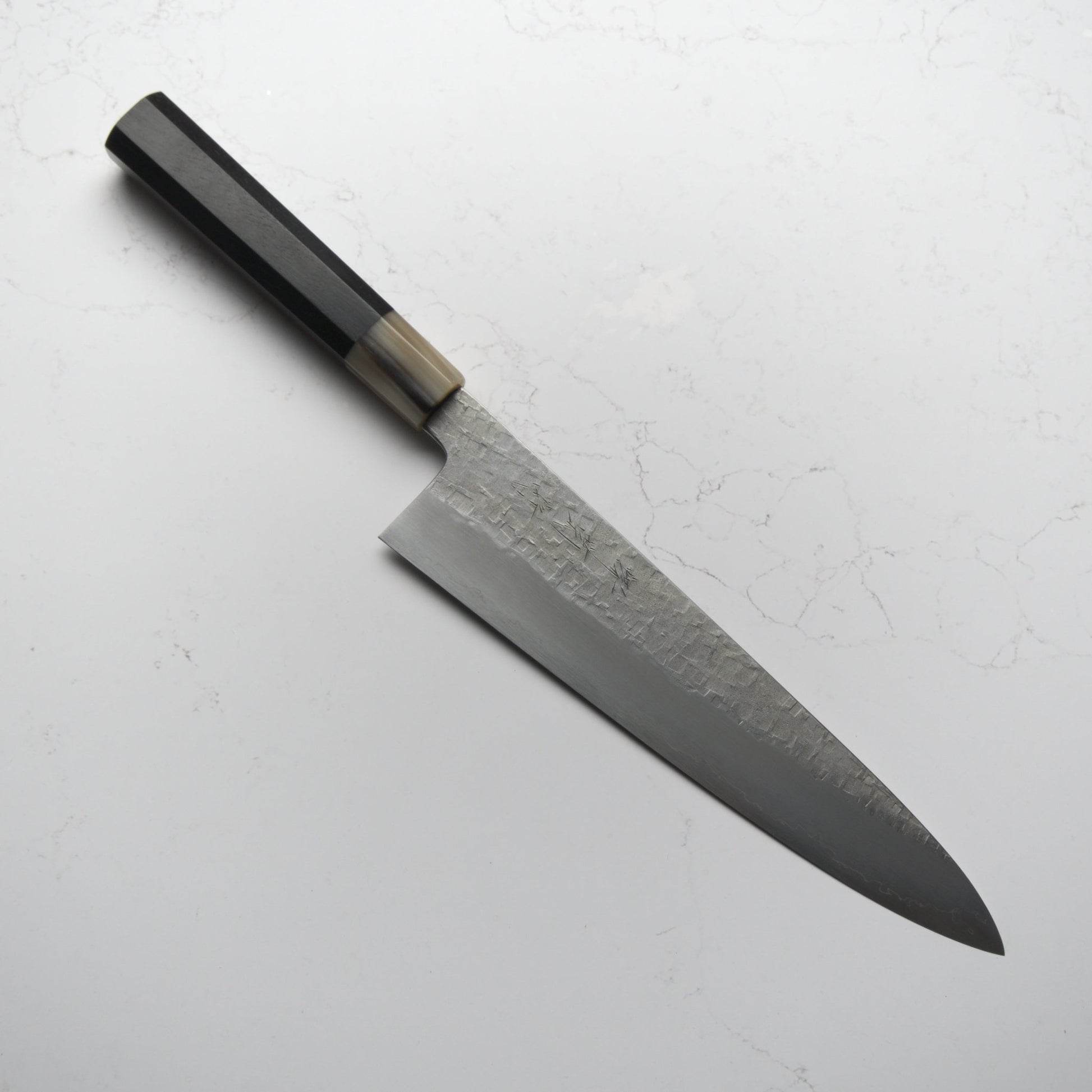 Satoshi Nakagawa Ginsan Tsuchime Gyuto 240mm - Ebony & Blonde - Blade & Board