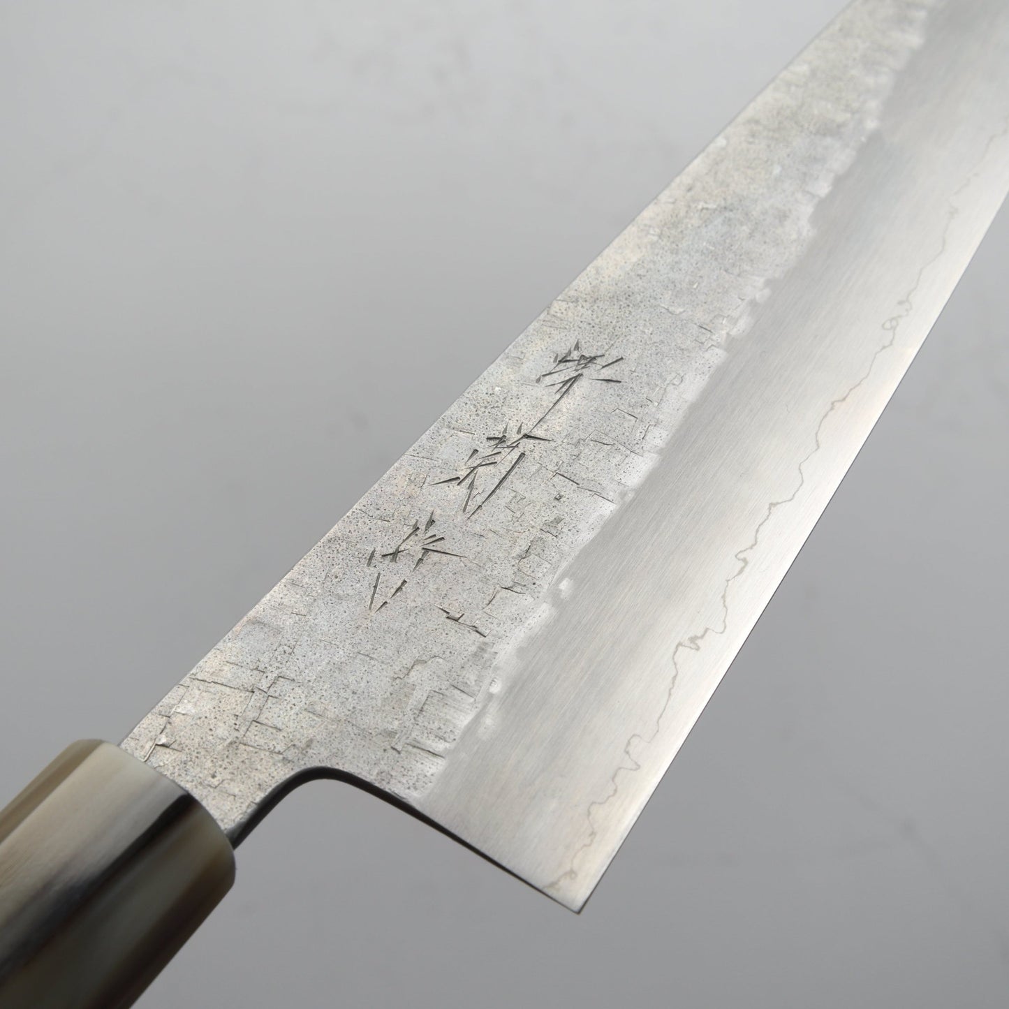 Satoshi Nakagawa Ginsan Tsuchime Gyuto 240mm - Ebony & Blonde - Blade & Board