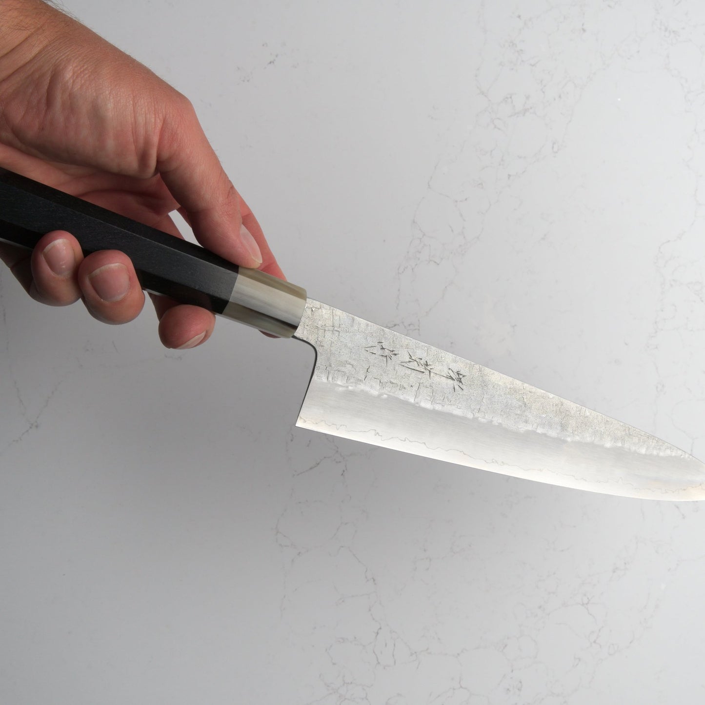 Satoshi Nakagawa Ginsan Tsuchime Gyuto 240mm - Ebony & Blonde - Blade & Board