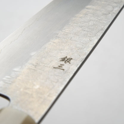 Satoshi Nakagawa Ginsan Tsuchime Gyuto 240mm - Ebony & Blonde - Blade & Board