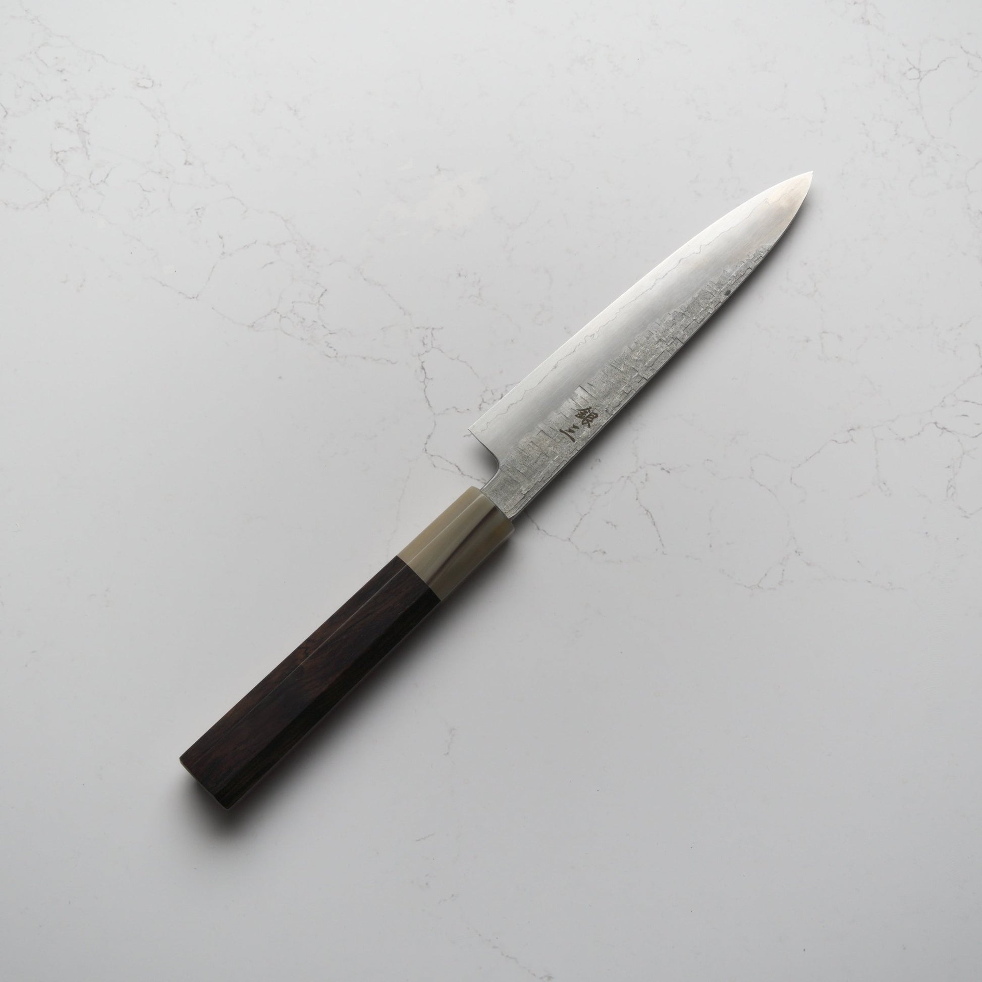 Satoshi Nakagawa Ginsan Tsuchime Petty 150mm - Ebony & Blonde - Blade & Board