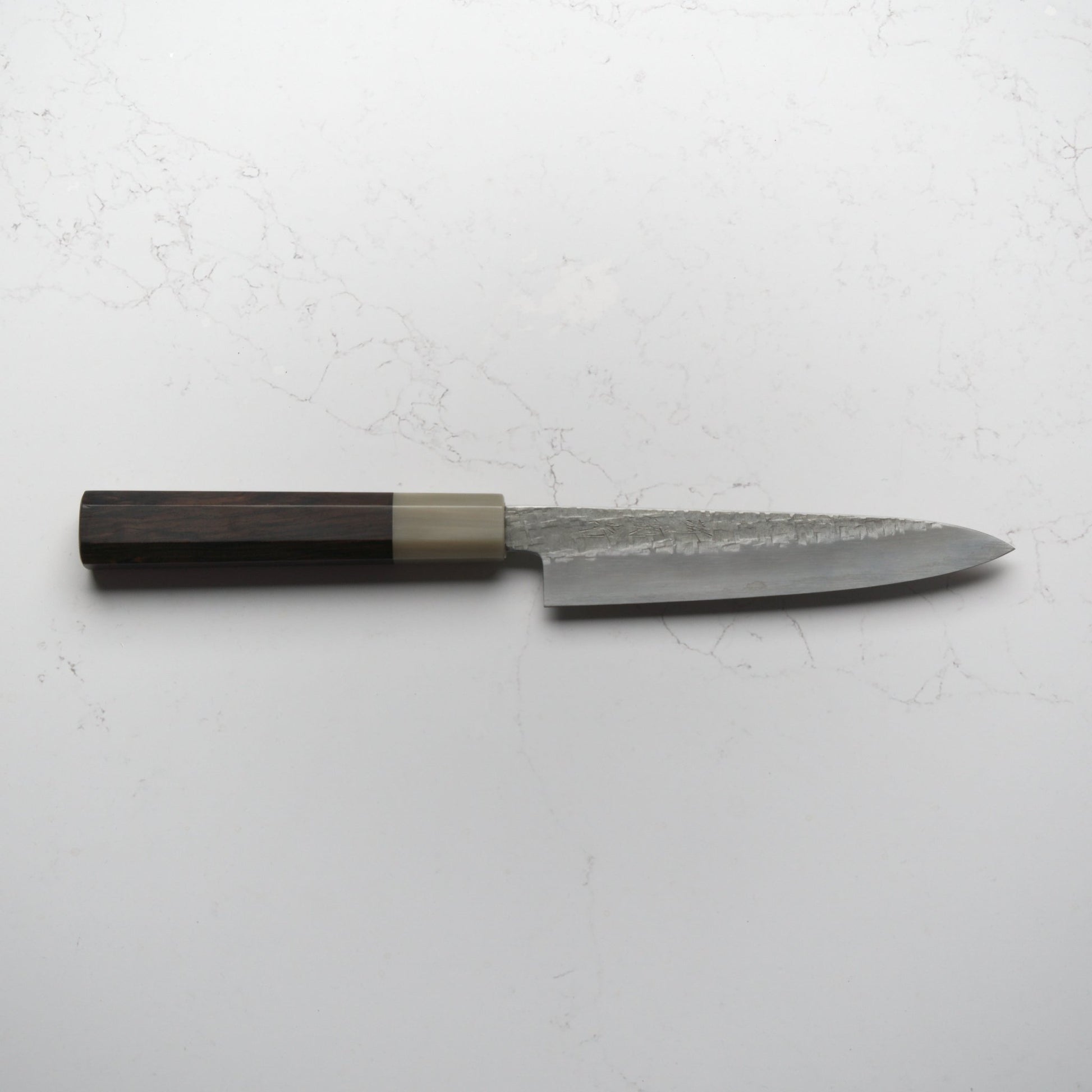 Satoshi Nakagawa Ginsan Tsuchime Petty 150mm - Ebony & Blonde - Blade & Board