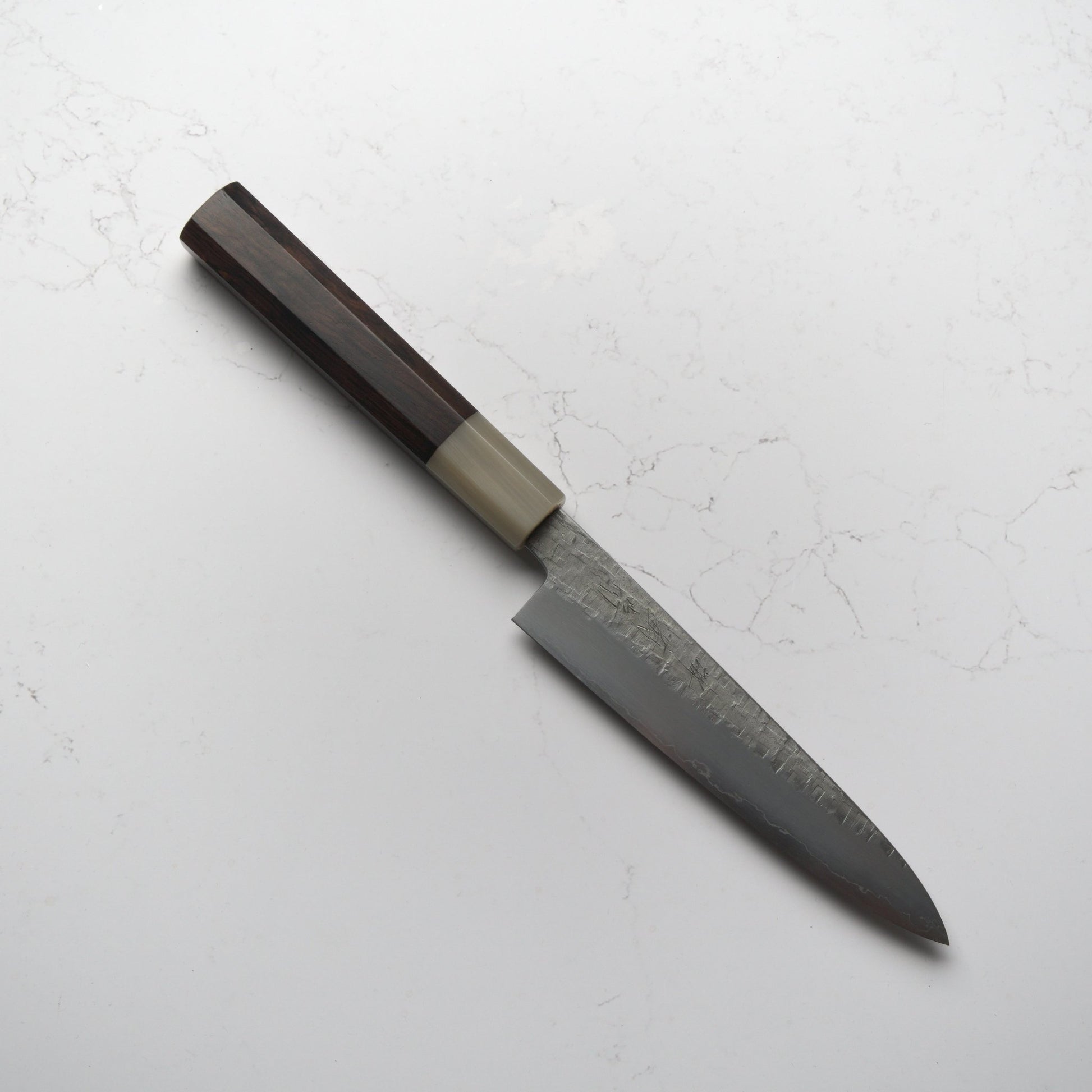 Satoshi Nakagawa Ginsan Tsuchime Petty 150mm - Ebony & Blonde - Blade & Board